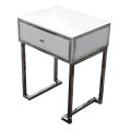 1 Drawer Bedside White Glass Metal Frame